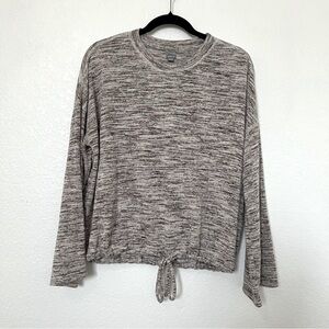 2/$30 Aerie comfy sweater in marbled grey with bell sleeve and waist tie